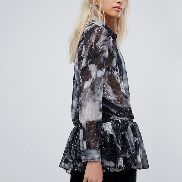 religion Gray Oversize Shirt In Star Print - Picture 3 of 8